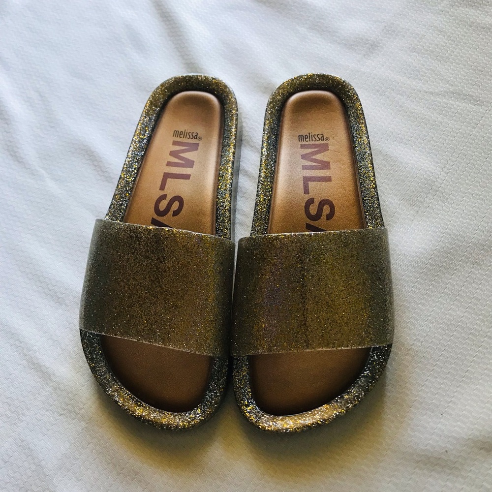 Melissa Kids Glitter Slide Sandals - Gold
